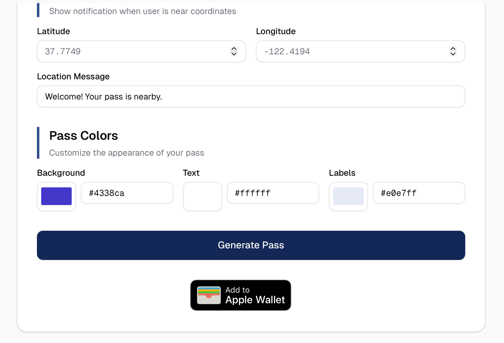 Apple Wallet Card Generator